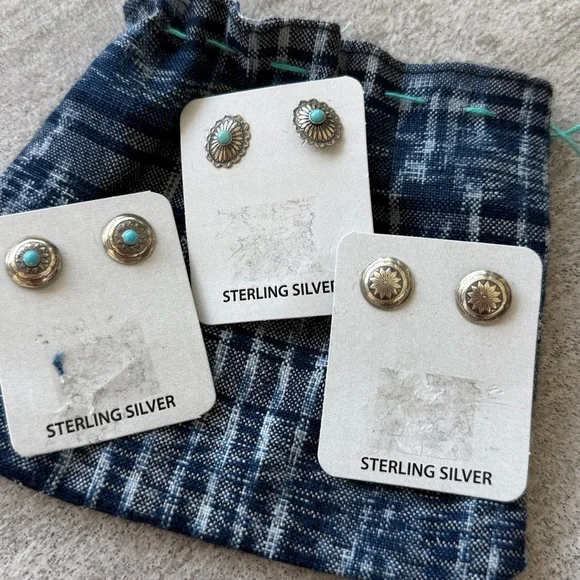 Sterling silver and turquoise earrings 3 pack - Picture 2 of 3